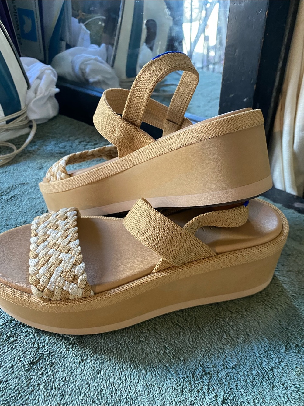 Rothy's Tan Platform Sandals with Braided Front Strap